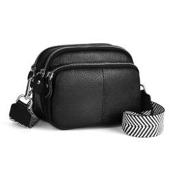 befen Echtes Leder Crossbody Bag Damen Breiter Gurt, Umhängetasche Damen Klein Kleine Handtasche Damen für Muttertag Einkaufen Reisen, Umhängetasche Damen Schwarz von befen