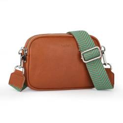 befen Echtes Leder Kleine Crossbody Geldbörse Fanny Pack Umhängetasche Clutch Handtasche für Frauen Trendy, Vintage Karamell Braun, Täglich Tasche von befen