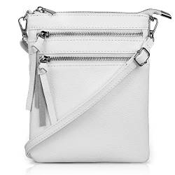 befen Kleine Umhängetasche Damen, Echtleder Handy Umhängetasche mit Verstellbarem Langen Riemen Moderne Handtasche Klein, Handtasche Weiß für Mädchen Frauen von befen