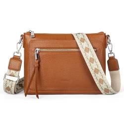 befen Umhängetasche aus echtem Leder für Damen, kleine Schultertasche, Handtasche mit verstellbarem Gitarrengurt, Cognac-Braun, 10.63”L x 2.17”W x 7.68”H von befen