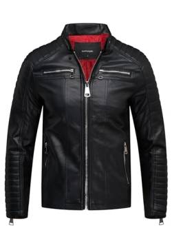 behype. Herren Kunstlederjacke Leichte Übergangsjacke Biker-Jacke Freizeitjacke Jacket Schwarz Black BH_MT-77-Schwarz-M von behype.