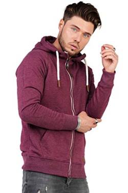 behype. Herren Sweat-Jacke Sweatshirt weicher Hoodie mit Kapuze & hohem Kragen 40-6729 Weinrot L von behype.