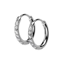 beyoutifulthings 1 Paar Damen Ohr-Ringe Creole Pavé Zirkonia Clear Silber 10-mm Ohr-Hänger Chirurgenstahl Ohr-ringe Ohringe Klapp-Bügel von beyoutifulthings