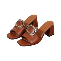 biJerou Damen Strand Hausschuhe mit Slope Heel Hohl Casual Hausschuhe Slope Bottom Schuhe Retro Sandalen Fersenschutz Schuhe Damen (Brown, 38) von biJerou