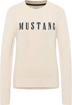 Mustang Damen Strickpullover mit Label-Schriftzug offwhite