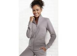 Sweatjacke BENCH. LOUNGEWEAR Gr. 44/46, rosa (rauchrosa), Damen, Interlock, Obermaterial: 60% Baumwolle, 40% Polyester, unifarben, bestickt, Sweatjacken, mit bestickten Stehkragen, Loungeanzug