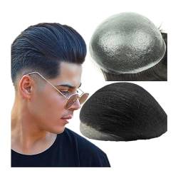 Haarersatzsystem für Männer 10 * 8 Toupet for Männer 0,04mm Dünne Haut PU Echthaar Prothese und Haar Einheiten Haar Ersatz System Herrentoupet(Jet Black) von birene