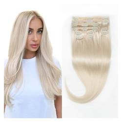 Haarverlängerungen 14"-24" Blonde Clip-in-Haarverlängerungen, Echthaar, platinblonde Clip-in-Erweiterungen, Remy-Haar, 7-teiliges, seidiges, glattes Clip-in-Echthaar Die besten Tape-In-Haarverlängerun von birene