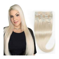 Haarverlängerungen Ganzkopf-blonde Clip-in-Haarverlängerung, weißblonde Haarverlängerung, Clip-in-Echthaar-Echthaarverlängerung for kurzes Haar, 30,5–61 cm Die besten Tape-In-Haarverlängerungen(22inch von birene