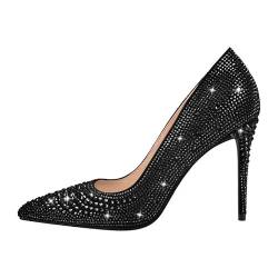 blingqueen Damen High Heels Glitzer Spitze Pumps Stiletto Elegante Damenschuhe Schwarz 42 EU von blingqueen