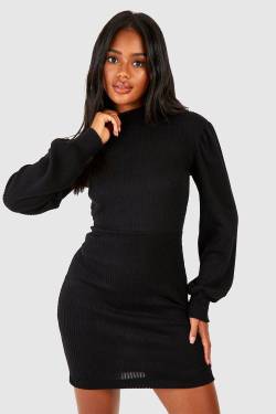 Geripptes Minikleid Mit Volumenärmeln - Black - 34, Black von boohoo