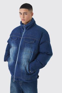 Kastige Oversize Denim-Steppjacke Mit Trichterkragen - Indigo - Xl, Indigo von boohoo