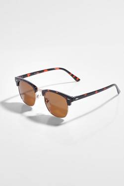 Klassische Eckige Schildplatt-Sonnenbrille - Brown - One Size, Brown von boohoo
