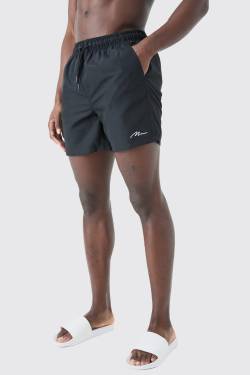 Man Signature Mittellange Badehose - Black - L, Black von boohoo