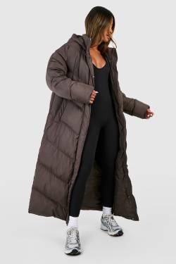 Maxi-Steppjacke Mit Kapuze - Chocolate - 32, Chocolate von boohoo