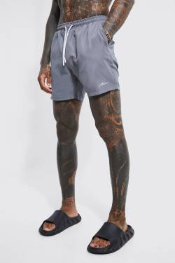 Mittellange Man Signature Badehose - Grey - M, Grey von boohoo