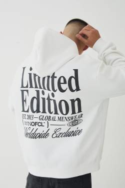 Oversize High Build Limited Edition Hoodie - White - L, White von boohoo