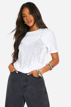 Oversize T-Shirt Mit Strass-Bh - White - M, White von boohoo