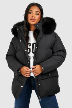 Parka Mit Kunstfell-Detail - Black - 38, Black von boohoo