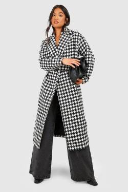 Petite Hahnentritt Trenchcoat In Wolloptik Mit Gürtel - Black - 36, Black von boohoo