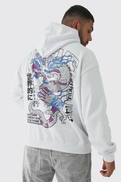 Plus Oversize Hoodie Mit Homme Drachen Print - White - Xxxxl, White von boohoo