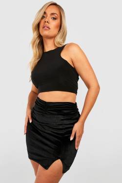 Plus Samt-Minirock Mit Geraffter Front - Black - 42, Black von boohoo