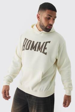 Plus Oversize Hoodie Mit Homme-Print - Ecru - Xxxxxl, Ecru von boohoo