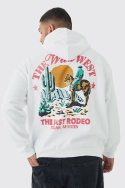 Plus Oversize Hoodie Mit Wild West Print - White - Xxl, White von boohoo