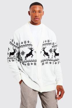 Rentier Weihnachts-Cardigan - Ecru - M, Ecru von boohoo