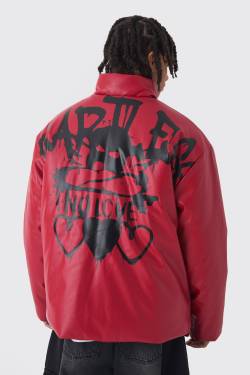 Rote Oversize Pu-Steppjacke Mit Heartless-Print - Red - L, Red von boohoo