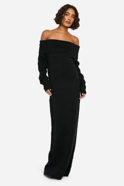 Tall Premium Oversize Bardot Maxi-Pulloverkleid - Black - M, Black von boohoo