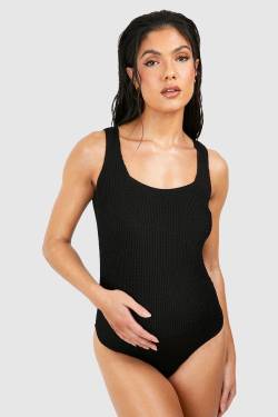 Umstandsmode Badeanzug In Knitteroptik Mit Geradem Ausschnitt - Black - 42, Black von boohoo