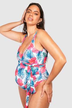 Umstandsmode Floraler Badeanzug Mit Bindegürtel - Multi - 38, Multi von boohoo