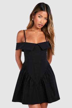 Schulterfreies Milkmaid Minikleid - Black - 36, Black von boohoo