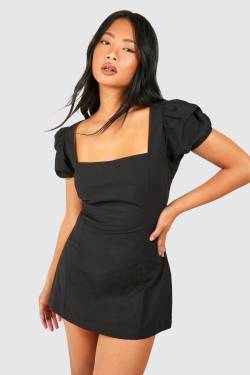 Petite Minikleid Mit Puffärmeln - Black - 34, Black von boohoo