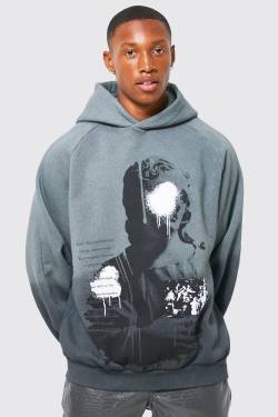 Mens Hoodie mit Farbverlauf und Statuen-Print - Grau - L, Grau von boohooman