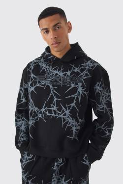 Kastiger Oversize Hoodie mit Print - Schwarz - XS, Schwarz von boohooman