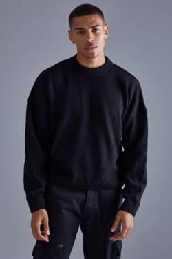 Mens Kastiger Strickpullover - Schwarz - XL, Schwarz von boohooman