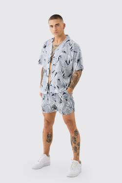 Mens Hemd & Badehose mit Blätter-Print - Schwarz - L, Schwarz von boohooman