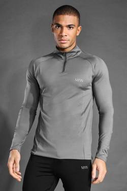 Mens Man Active Raglan Muscle-Fit Trainingsoberteil mit 1/4 Trichtigerkragen - anthrazit - XS, anthrazit von boohooman