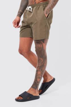 Mens Mittellange Badehose - Khaki - M, Khaki von boohooman