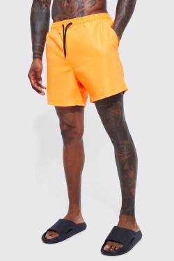 Mens Mittellange Badehose - Orange - M, Orange von boohooman