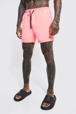 Mens Mittellange Man Signature Badehose - Rosa - XS, Rosa von boohooman