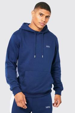 Mens Original Man Hoodie mit Seitenstreifen - Blau - M, Blau von boohooman