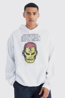 Mens Oversize Hoodie mit lizenziertem Iron Man Print - Weiß - S, Weiß von boohooman