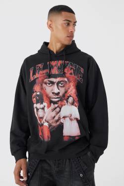 Mens Oversize Hoodie mit lizenziertem Lil Wayne Print - Schwarz - S, Schwarz von boohooman