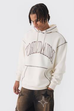 Mens Oversize Worldwide Hoodie mit Kontrast-Naht - Ecru - M, Ecru von boohooman