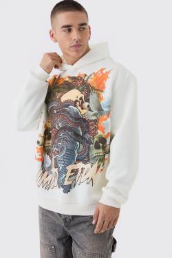 Mens Oversized Limited Edition Tattoo Graphic Hoodie - Ecru - XS, Ecru von boohooman