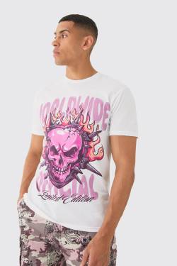 Mens Loose Skull Flame Graphic T-shirt - Weiß - XS, Weiß von boohooman