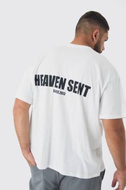 Mens Plus weißes Oversize T-Shirt mit Heaven Sent Print - 4XL, Weiß von boohooman